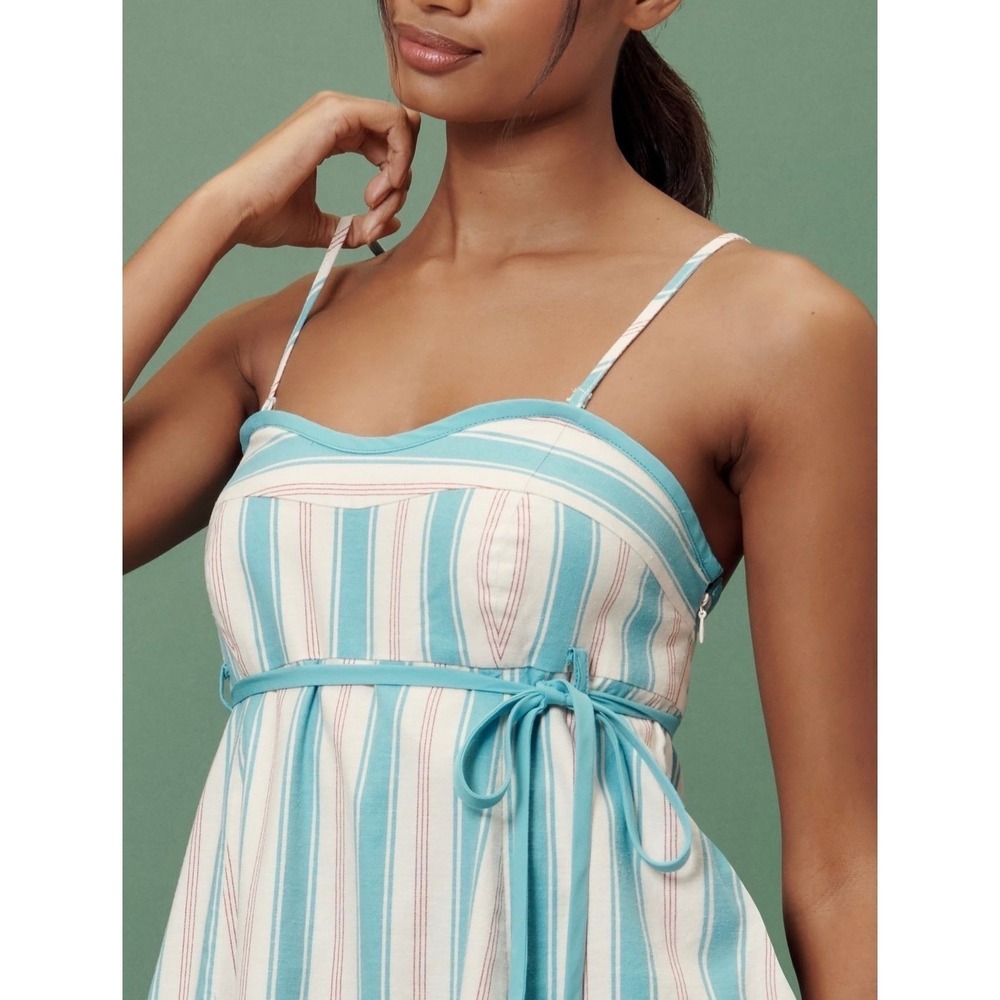 Anthropologie Blue Striped Linen Blend Romper - Picture 3 of 12
